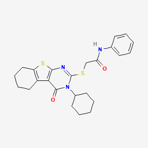 molecular formula C24H27N3O2S2 B4621628 2-[(3-cyclohexyl-4-oxo-3,4,5,6,7,8-hexahydro[1]benzothieno[2,3-d]pyrimidin-2-yl)thio]-N-phenylacetamide 
