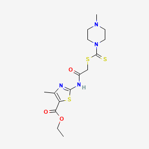 molecular formula C15H22N4O3S3 B4621766 ethyl 4-methyl-2-[({[(4-methylpiperazin-1-yl)carbonothioyl]thio}acetyl)amino]-1,3-thiazole-5-carboxylate 