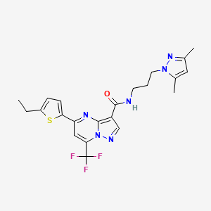 molecular formula C22H23F3N6OS B4621889 N-[3-(3,5-dimethyl-1H-pyrazol-1-yl)propyl]-5-(5-ethyl-2-thienyl)-7-(trifluoromethyl)pyrazolo[1,5-a]pyrimidine-3-carboxamide 
