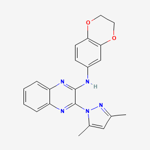 molecular formula C21H19N5O2 B4621937 N-(2,3-二氢-1,4-苯并二氧杂环-6-基)-3-(3,5-二甲基-1H-吡唑-1-基)喹喔啉-2-胺 