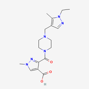 molecular formula C17H24N6O3 B4622031 3-({4-[(1-ethyl-5-methyl-1H-pyrazol-4-yl)methyl]-1-piperazinyl}carbonyl)-1-methyl-1H-pyrazole-4-carboxylic acid 