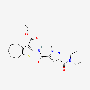 molecular formula C22H30N4O4S B4622043 ethyl 2-[({3-[(diethylamino)carbonyl]-1-methyl-1H-pyrazol-5-yl}carbonyl)amino]-5,6,7,8-tetrahydro-4H-cyclohepta[b]thiophene-3-carboxylate 