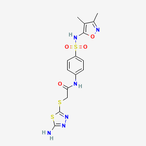 molecular formula C15H16N6O4S3 B4622120 2-[(5-氨基-1,3,4-噻二唑-2-基)硫代]-N-(4-{[(3,4-二甲基-5-异恶唑基)氨基]磺酰基}苯基)乙酰胺 