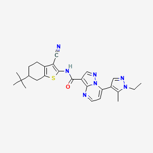 molecular formula C26H29N7OS B4622255 N-(6-tert-butyl-3-cyano-4,5,6,7-tetrahydro-1-benzothien-2-yl)-7-(1-ethyl-5-methyl-1H-pyrazol-4-yl)pyrazolo[1,5-a]pyrimidine-3-carboxamide 