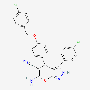 molecular formula C26H18Cl2N4O2 B4622332 6-amino-4-{4-[(4-chlorobenzyl)oxy]phenyl}-3-(4-chlorophenyl)-1,4-dihydropyrano[2,3-c]pyrazole-5-carbonitrile 