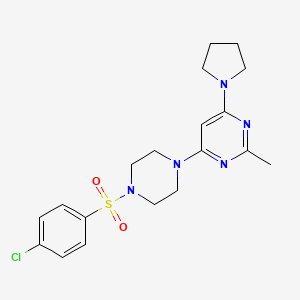 molecular formula C19H24ClN5O2S B4622343 4-{4-[(4-chlorophenyl)sulfonyl]-1-piperazinyl}-2-methyl-6-(1-pyrrolidinyl)pyrimidine 