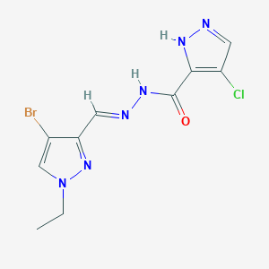 molecular formula C10H10BrClN6O B4622499 N'-[(4-bromo-1-ethyl-1H-pyrazol-3-yl)methylene]-4-chloro-1H-pyrazole-3-carbohydrazide 
