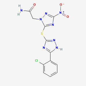 molecular formula C12H9ClN8O3S B4622574 2-(5-{[3-(2-chlorophenyl)-1H-1,2,4-triazol-5-yl]thio}-3-nitro-1H-1,2,4-triazol-1-yl)acetamide 