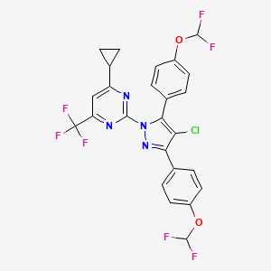 molecular formula C25H16ClF7N4O2 B4622591 2-{4-氯-3,5-双[4-(二氟甲氧基)苯基]-1H-吡唑-1-基}-4-环丙基-6-(三氟甲基)嘧啶 
