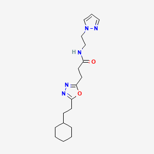 molecular formula C18H27N5O2 B4622626 3-[5-(2-cyclohexylethyl)-1,3,4-oxadiazol-2-yl]-N-[2-(1H-pyrazol-1-yl)ethyl]propanamide 