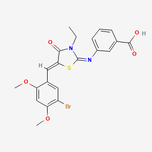 molecular formula C21H19BrN2O5S B4622641 3-{[5-(5-bromo-2,4-dimethoxybenzylidene)-3-ethyl-4-oxo-1,3-thiazolidin-2-ylidene]amino}benzoic acid 