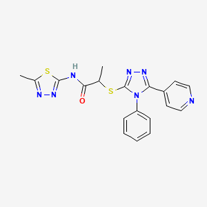 molecular formula C19H17N7OS2 B4622712 N-(5-methyl-1,3,4-thiadiazol-2-yl)-2-{[4-phenyl-5-(4-pyridinyl)-4H-1,2,4-triazol-3-yl]thio}propanamide 
