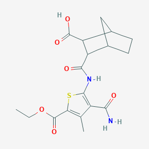 molecular formula C18H22N2O6S B4622880 3-({[3-(aminocarbonyl)-5-(ethoxycarbonyl)-4-methyl-2-thienyl]amino}carbonyl)bicyclo[2.2.1]heptane-2-carboxylic acid 