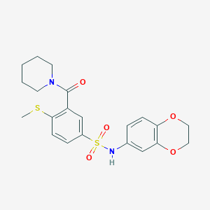 molecular formula C21H24N2O5S2 B4622882 N-(2,3-二氢-1,4-苯并二氧杂环-6-基)-4-(甲硫基)-3-(1-哌啶基羰基)苯磺酰胺 