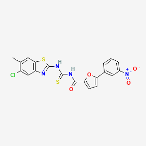 molecular formula C20H13ClN4O4S2 B4622954 N-[{[(5-氯-6-甲基-1,3-苯并噻唑-2-基)氨基]碳硫酰基}-5-(3-硝基苯基)-2-呋喃酰胺 