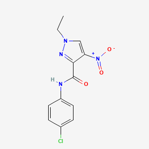 molecular formula C12H11ClN4O3 B4622959 N-(4-chlorophenyl)-1-ethyl-4-nitro-1H-pyrazole-3-carboxamide 
