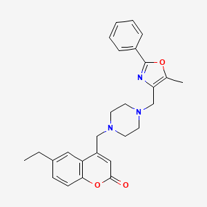 molecular formula C27H29N3O3 B4623166 6-ethyl-4-({4-[(5-methyl-2-phenyl-1,3-oxazol-4-yl)methyl]-1-piperazinyl}methyl)-2H-chromen-2-one 