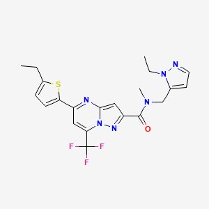 molecular formula C21H21F3N6OS B4623216 N-[(1-ethyl-1H-pyrazol-5-yl)methyl]-5-(5-ethyl-2-thienyl)-N-methyl-7-(trifluoromethyl)pyrazolo[1,5-a]pyrimidine-2-carboxamide 