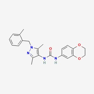 molecular formula C22H24N4O3 B4623294 N-(2,3-dihydro-1,4-benzodioxin-6-yl)-N'-[3,5-dimethyl-1-(2-methylbenzyl)-1H-pyrazol-4-yl]urea 