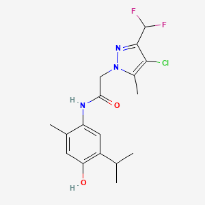 molecular formula C17H20ClF2N3O2 B4623392 2-[4-chloro-3-(difluoromethyl)-5-methyl-1H-pyrazol-1-yl]-N-(4-hydroxy-5-isopropyl-2-methylphenyl)acetamide 
