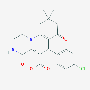 methyl 6-(4-chlorophenyl)-9,9-dimethyl-4,7-dioxo-2,3,4,6,7,8,9,10-octahydro-1H-pyrazino[1,2-a]quinoline-5-carboxylate
