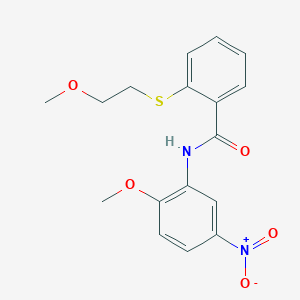 molecular formula C17H18N2O5S B4623495 2-[(2-methoxyethyl)thio]-N-(2-methoxy-5-nitrophenyl)benzamide 