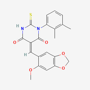 molecular formula C21H18N2O5S B4623545 1-(2,3-二甲基苯基)-5-[(6-甲氧基-1,3-苯并二氧杂环-5-基)亚甲基]-2-硫代二氢-4,6(1H,5H)-嘧啶二酮 
