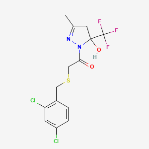 molecular formula C14H13Cl2F3N2O2S B4623612 1-[{[(2,4-二氯苄基)硫代]乙酰基}-3-甲基-5-(三氟甲基)-4,5-二氢-1H-吡唑-5-醇 