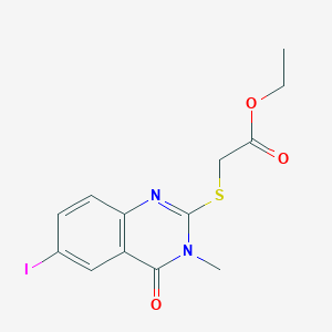 molecular formula C13H13IN2O3S B4623640 乙酰硫代[(6-碘-3-甲基-4-氧代-3,4-二氢-2-喹唑啉基)硫代]乙酸乙酯 