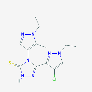 molecular formula C13H16ClN7S B4623735 5-(4-氯-1-乙基-1H-吡唑-3-基)-4-(1-乙基-5-甲基-1H-吡唑-4-基)-4H-1,2,4-三唑-3-硫醇 