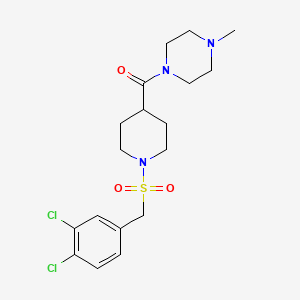 molecular formula C18H25Cl2N3O3S B4623745 1-({1-[(3,4-dichlorobenzyl)sulfonyl]-4-piperidinyl}carbonyl)-4-methylpiperazine 