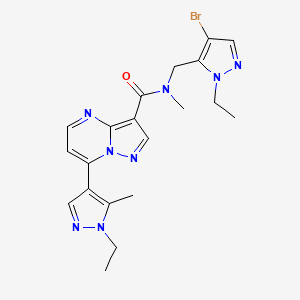 molecular formula C20H23BrN8O B4623781 N-[(4-溴-1-乙基-1H-吡唑-5-基)甲基]-7-(1-乙基-5-甲基-1H-吡唑-4-基)-N-甲基吡唑并[1,5-a]嘧啶-3-甲酰胺 CAS No. 1006334-38-8