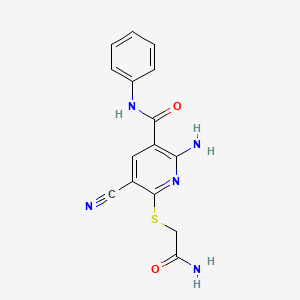 molecular formula C15H13N5O2S B4623788 2-amino-6-[(2-amino-2-oxoethyl)thio]-5-cyano-N-phenylnicotinamide 