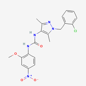 molecular formula C20H20ClN5O4 B4623943 N-[1-(2-chlorobenzyl)-3,5-dimethyl-1H-pyrazol-4-yl]-N'-(2-methoxy-4-nitrophenyl)urea 