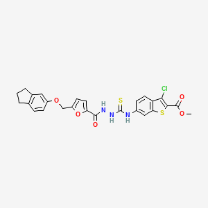 molecular formula C26H22ClN3O5S2 B4624000 methyl 3-chloro-6-{[(2-{5-[(2,3-dihydro-1H-inden-5-yloxy)methyl]-2-furoyl}hydrazino)carbonothioyl]amino}-1-benzothiophene-2-carboxylate 