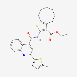 molecular formula C28H28N2O3S2 B4624021 ethyl 2-({[2-(5-methyl-2-thienyl)-4-quinolinyl]carbonyl}amino)-4,5,6,7,8,9-hexahydrocycloocta[b]thiophene-3-carboxylate CAS No. 5695-28-3