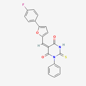 molecular formula C21H13FN2O3S B4624062 5-[{[5-(4-氟苯基)-2-呋喃基]亚甲基}-1-苯基-2-硫代二氢-4,6(1H,5H)-嘧啶二酮 