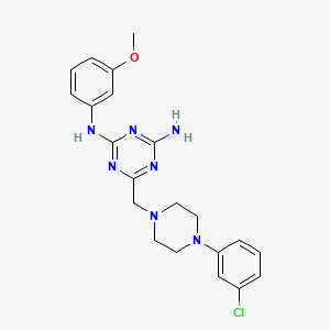 molecular formula C21H24ClN7O B4624186 6-{[4-(3-chlorophenyl)-1-piperazinyl]methyl}-N-(3-methoxyphenyl)-1,3,5-triazine-2,4-diamine 