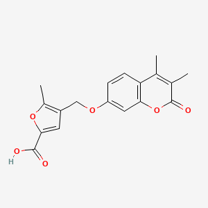molecular formula C18H16O6 B4624223 4-{[(3,4-dimethyl-2-oxo-2H-chromen-7-yl)oxy]methyl}-5-methyl-2-furoic acid 