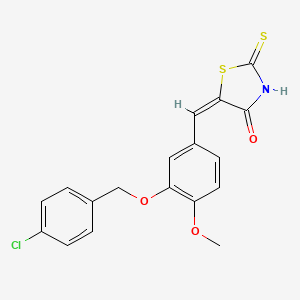 molecular formula C18H14ClNO3S2 B4624243 5-{3-[(4-chlorobenzyl)oxy]-4-methoxybenzylidene}-2-thioxo-1,3-thiazolidin-4-one 