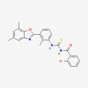 molecular formula C24H20BrN3O2S B4624363 2-溴-N-({[3-(5,7-二甲基-1,3-苯并恶唑-2-基)-2-甲基苯基]氨基}羰硫代)苯甲酰胺 