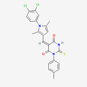 molecular formula C24H19Cl2N3O2S B4624387 5-{[1-(3,4-dichlorophenyl)-2,5-dimethyl-1H-pyrrol-3-yl]methylene}-1-(4-methylphenyl)-2-thioxodihydro-4,6(1H,5H)-pyrimidinedione 