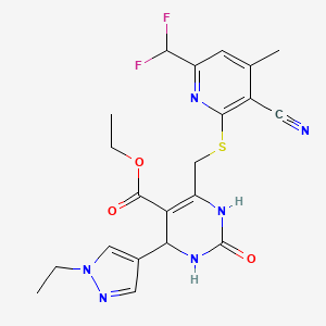 molecular formula C21H22F2N6O3S B4624797 ethyl 6-({[3-cyano-6-(difluoromethyl)-4-methyl-2-pyridinyl]thio}methyl)-4-(1-ethyl-1H-pyrazol-4-yl)-2-oxo-1,2,3,4-tetrahydro-5-pyrimidinecarboxylate CAS No. 1006342-60-4