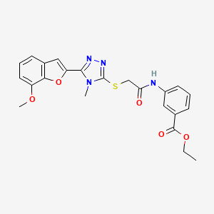 molecular formula C23H22N4O5S B4624820 3-乙酰氨基苯甲酸乙酯-3-[({[5-(7-甲氧基-1-苯并呋喃-2-基)-4-甲基-4H-1,2,4-三唑-3-基]硫代}乙酰)氨基] 