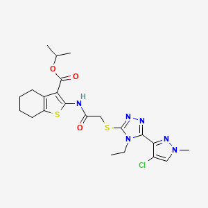 molecular formula C22H27ClN6O3S2 B4624901 isopropyl 2-[({[5-(4-chloro-1-methyl-1H-pyrazol-3-yl)-4-ethyl-4H-1,2,4-triazol-3-yl]thio}acetyl)amino]-4,5,6,7-tetrahydro-1-benzothiophene-3-carboxylate 