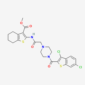 molecular formula C25H25Cl2N3O4S2 B4625011 2-[({4-[(3,6-二氯-1-苯并噻吩-2-基)羰基]-1-哌嗪基}乙酰)氨基]-4,5,6,7-四氢-1-苯并噻吩-3-羧酸甲酯 