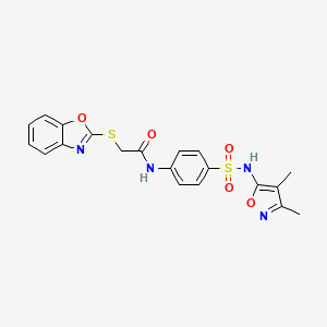 molecular formula C20H18N4O5S2 B4625027 2-(1,3-benzoxazol-2-ylthio)-N-(4-{[(3,4-dimethyl-5-isoxazolyl)amino]sulfonyl}phenyl)acetamide 