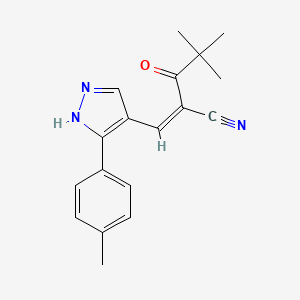 molecular formula C18H19N3O B4625183 2-(2,2-二甲基丙酰基)-3-[3-(4-甲基苯基)-1H-吡唑-4-基]丙烯腈 