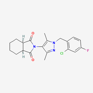 molecular formula C20H21ClFN3O2 B4625304 (3aR,7aS)-2-[1-(2-chloro-4-fluorobenzyl)-3,5-dimethyl-1H-pyrazol-4-yl]hexahydro-1H-isoindole-1,3(2H)-dione 