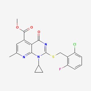 molecular formula C20H17ClFN3O3S B4625329 methyl 2-[(2-chloro-6-fluorobenzyl)thio]-1-cyclopropyl-7-methyl-4-oxo-1,4-dihydropyrido[2,3-d]pyrimidine-5-carboxylate 